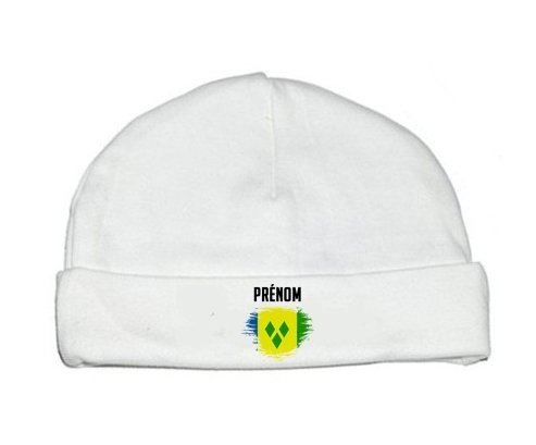 Bonnet bébé personnalisé Drapeau effet pinceau Saint-Vincent-et-les-Grenadines avec prénom