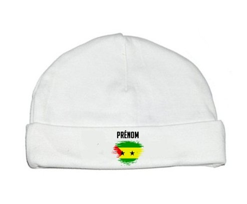 Bonnet bébé personnalisé Drapeau effet pinceau Sao Tomé et Principe avec prénom
