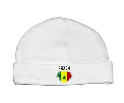 Bonnet bébé personnalisé Drapeau effet pinceau Sénégal avec prénom