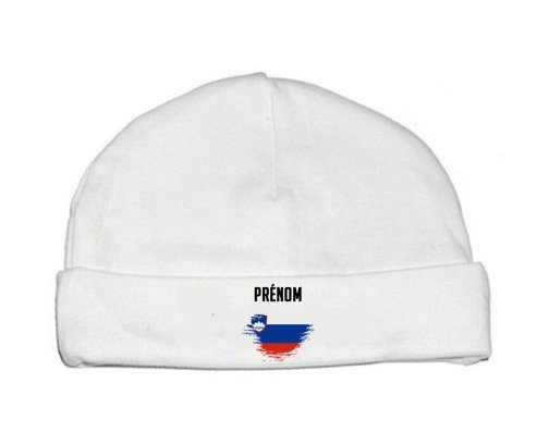 Bonnet bébé personnalisé Drapeau effet pinceau Slovénie avec prénom