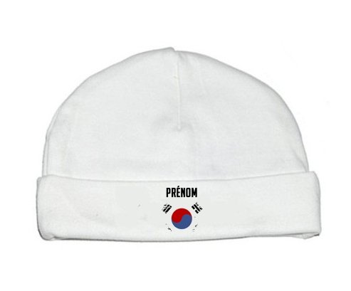 Bonnet bébé personnalisé Drapeau effet pinceau Corée du Sud avec prénom