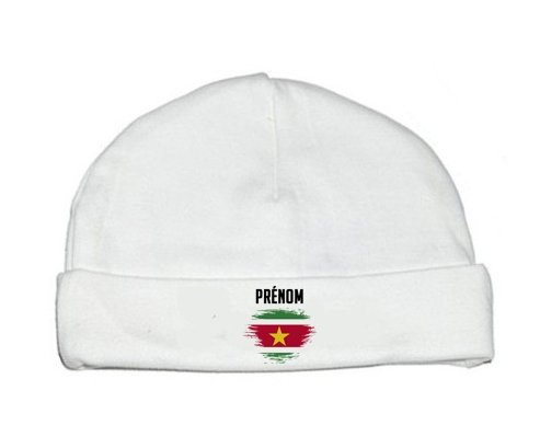 Bonnet bébé personnalisé Drapeau effet pinceau Suriname avec prénom