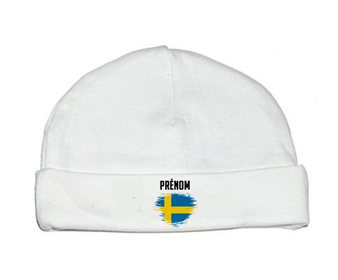 Bonnet bébé personnalisé Drapeau effet pinceau Suède avec prénom