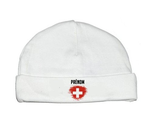 Bonnet bébé personnalisé Drapeau effet pinceau Suisse avec prénom