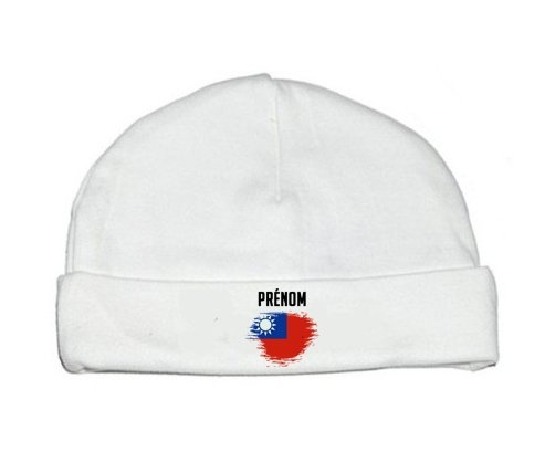 Bonnet bébé personnalisé Drapeau effet pinceau Taïwan avec prénom
