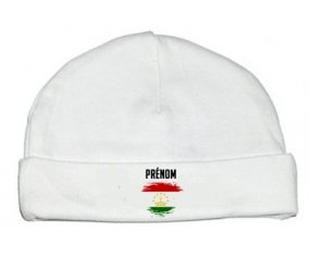 Drapeau effet pinceau Tadjikistan avec prénom : Bonnet bébé