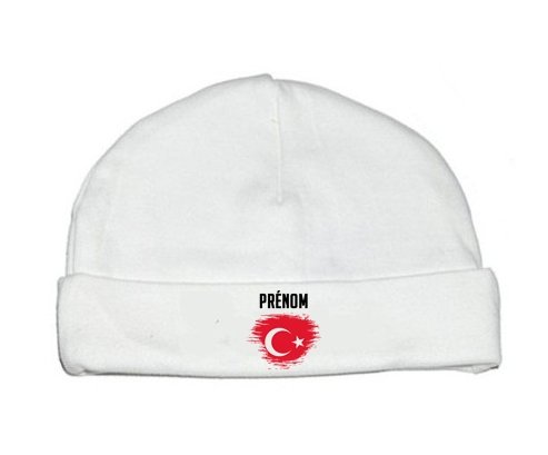 Bonnet bébé personnalisé Drapeau effet pinceau Turquie avec prénom