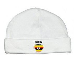 Drapeau effet pinceau Ouganda avec prénom : Bonnet bébé