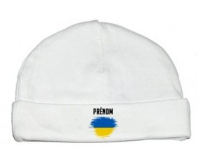Drapeau effet pinceau Ukraine avec prénom : Bonnet bébé