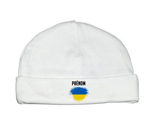 Bonnet bébé personnalisé Drapeau effet pinceau Ukraine avec prénom