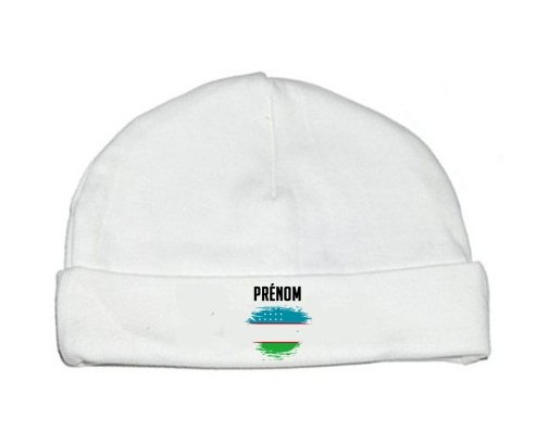 Bonnet bébé personnalisé Drapeau effet pinceau Ouzbékistan avec prénom