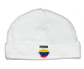 Drapeau effet pinceau Venezuela avec prénom : Bonnet bébé