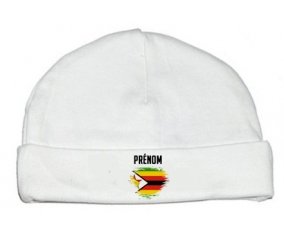 Drapeau effet pinceau Zimbabwe avec prénom : Bonnet bébé