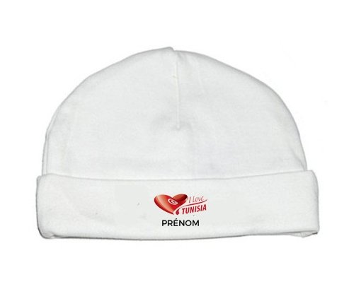 Bonnet bébé personnalisé I love Tunisia design 3 avec prénom