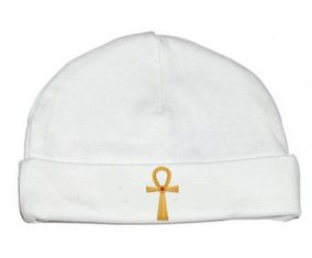 Bonnet bébé personnalisé Croix copte égyptienne en or ou ankh avec rustone ( Croix de la vie )