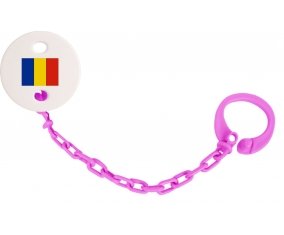 Attache-tétine Drapeau Roumanie couleur Rose fuschia