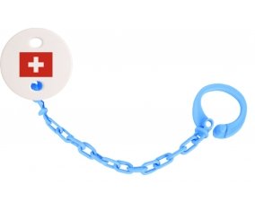 Attache-sucette Drapeau Suisse couleur Bleu turquoise