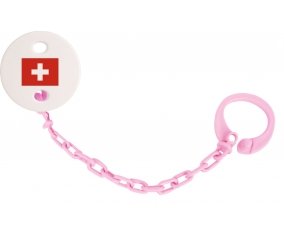Attache-sucette Drapeau Suisse couleur Rose clair