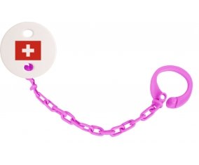 Attache-sucette Drapeau Suisse couleur Rose fuschia