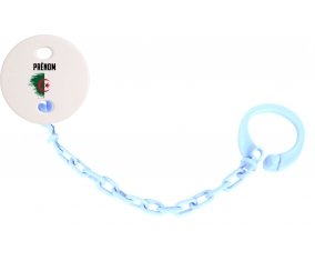 Attache-tétine Drapeau effet pinceau Algérie avec prénom couleur Bleu ciel