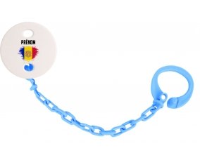 Attache-sucette Drapeau effet pinceau Andorre avec prénom couleur Bleu turquoise
