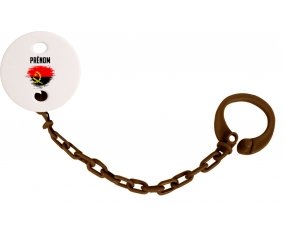 Attache-tétine Drapeau effet pinceau Angola avec prénom couleur Marron