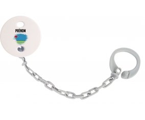 Attache-tétine Drapeau effet pinceau Aruba avec prénom couleur Grise