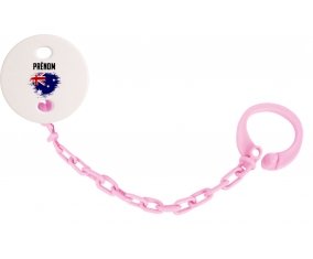 Attache-tetine Drapeau effet pinceau Australie avec prénom couleur Rose clair