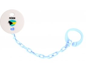 Attache-tetine Drapeau effet pinceau Bahamas avec prénom couleur Bleu ciel