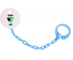 Attache-tetine Drapeau effet pinceau Bahamas avec prénom couleur Bleu turquoise