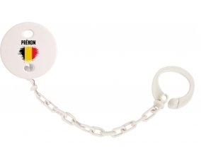 Attache-tétine Drapeau effet pinceau Belgique avec prénom couleur Blanc