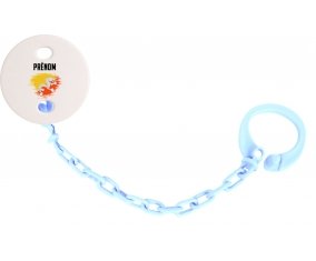 Attache-tetine Drapeau effet pinceau Bhoutan avec prénom couleur Bleu ciel