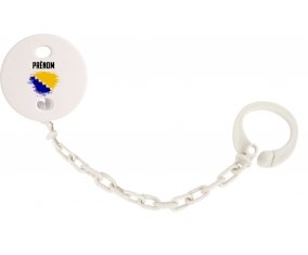 Attache-tetine Drapeau effet pinceau Bosnie Herzégovine avec prénom couleur Blanc
