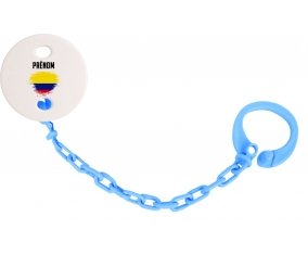 Attache-tétine Drapeau effet pinceau Colombie avec prénom couleur Bleu turquoise