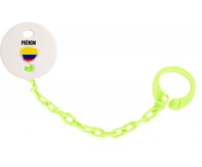Attache-tétine Drapeau effet pinceau Colombie avec prénom couleur Verte