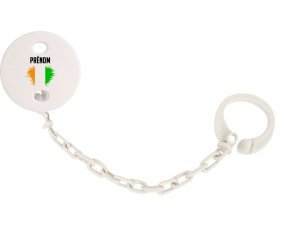 Attache-tetine Drapeau effet pinceau Côte d'Ivoire avec prénom couleur Blanc