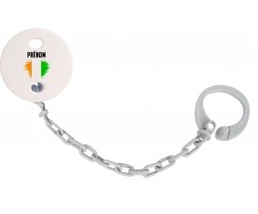 Attache-tetine Drapeau effet pinceau Côte d'Ivoire avec prénom couleur Grise