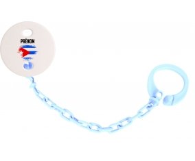 Attache-tétine Drapeau effet pinceau Cuba avec prénom couleur Bleu ciel