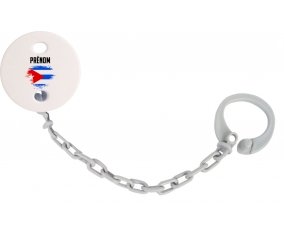 Attache-tétine Drapeau effet pinceau Cuba avec prénom couleur Grise