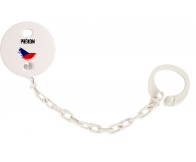 Attache-tétine Drapeau effet pinceau République Tchèque avec prénom couleur Blanc