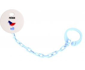 Attache-tétine Drapeau effet pinceau République Tchèque avec prénom couleur Bleu ciel