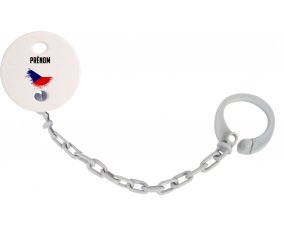 Attache-tétine Drapeau effet pinceau République Tchèque avec prénom couleur Grise