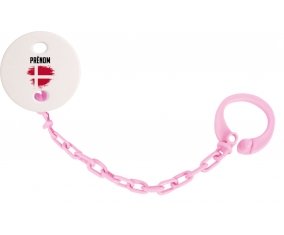 Attache-sucette Drapeau effet pinceau Danemark avec prénom couleur Rose clair