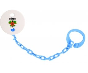 Attache-tetine Drapeau effet pinceau Dominique avec prénom couleur Bleu turquoise