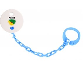 Attache-tétine Drapeau effet pinceau Guyane Française avec prénom couleur Bleu turquoise