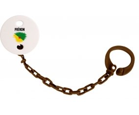 Attache-tétine Drapeau effet pinceau Guyane Française avec prénom couleur Marron