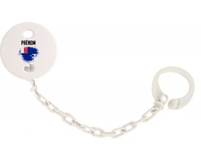 Attache-sucette Drapeau effet pinceau Terres australes françaises avec prénom couleur Blanc