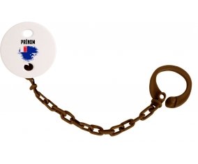 Attache-sucette Drapeau effet pinceau Terres australes françaises avec prénom couleur Marron