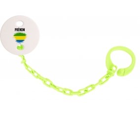Attache-tétine Drapeau effet pinceau Gabon avec prénom couleur Verte