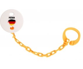 Attache-tétine Drapeau effet pinceau Allemagne avec prénom couleur Orange